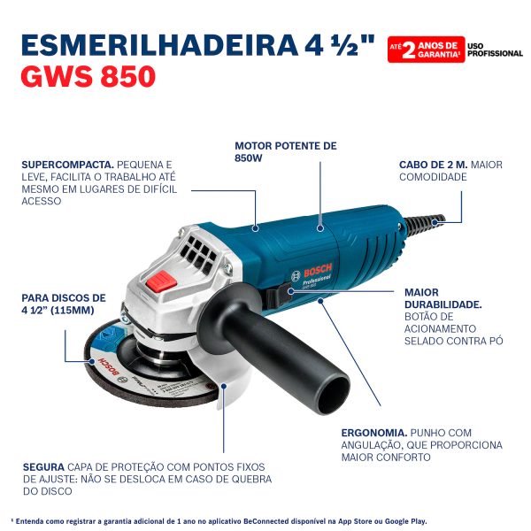 Esmeril Angular Eléctrico 4 1/2" GWS 850 850W - Bosch - Imagen 6
