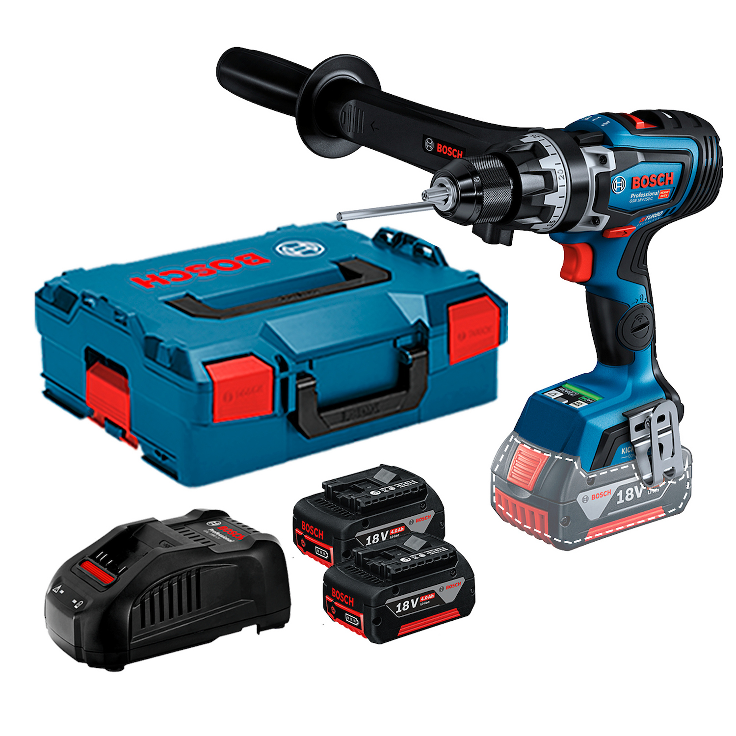 Taladro Atornillador Bosch GSB 18V-150 C, 18V 2B y maletín